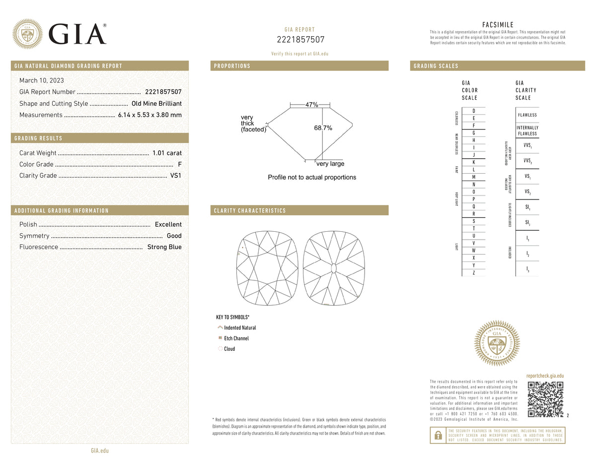 1.01ct | F/VS1 Cushion Shape Old Mine Cut Diamond (GIA) - Modern Rustic Diamond