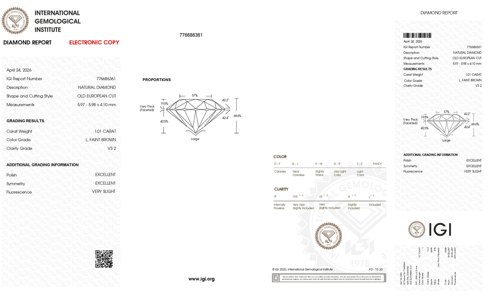 1.01ct | L/VS2 Round Shape Old European Cut Diamond (IGI) - Modern Rustic Diamond