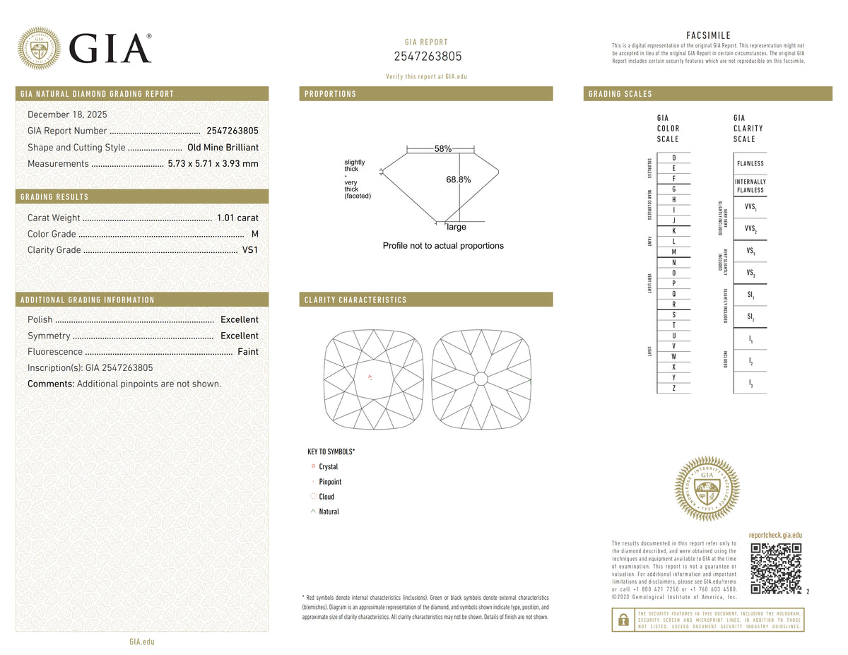 1.01ct | M/VS1 Cushion Shape Old Mine Cut Diamond (GIA) - Modern Rustic Diamond