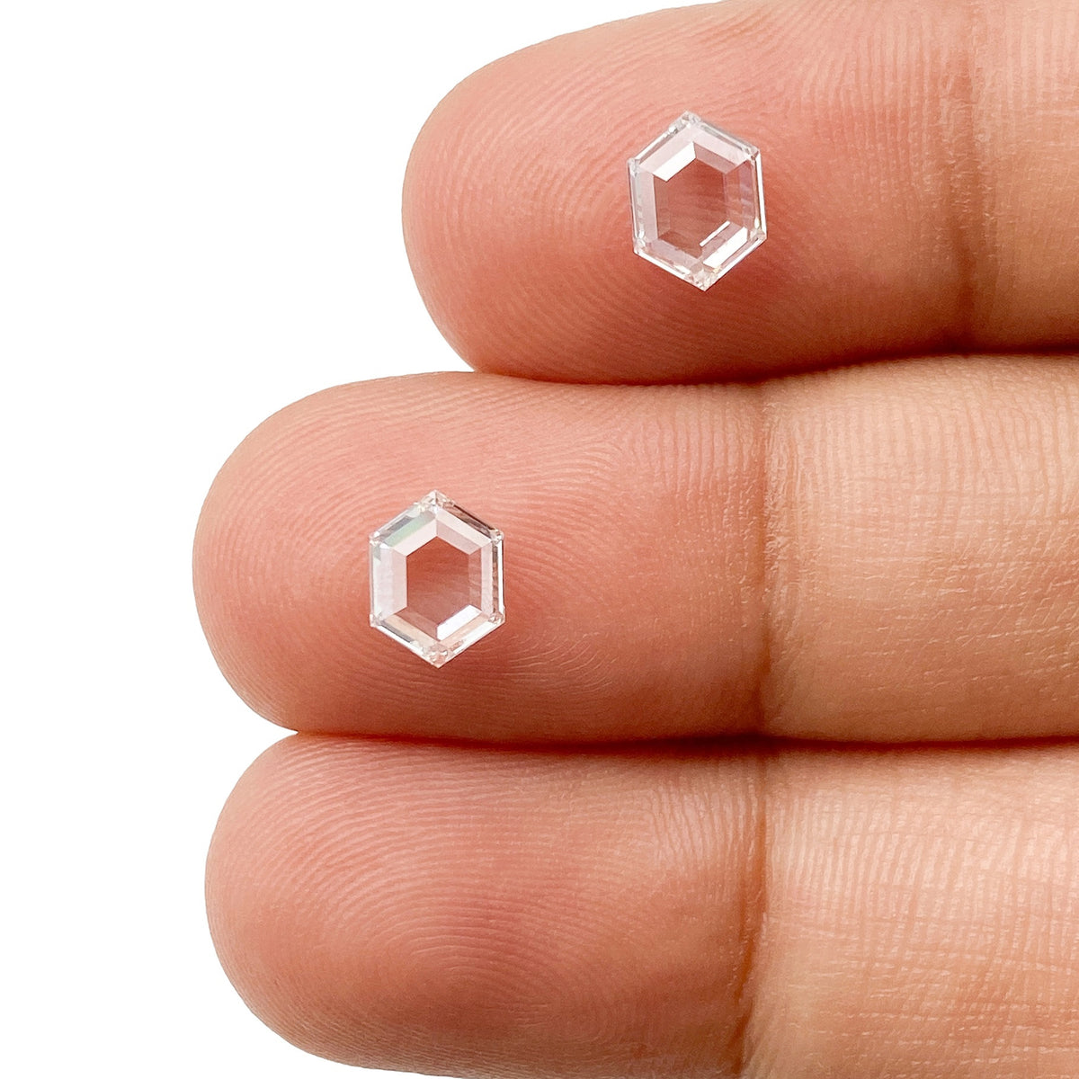1.01cttw | E VS2 Hexagon Shape Portrait Cut Diamond Matched Pair - Modern Rustic Diamond