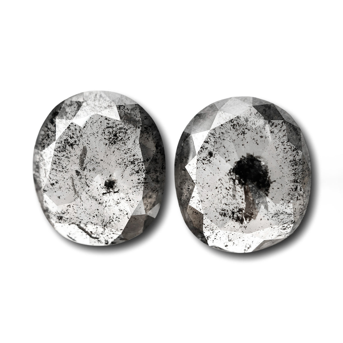 4.38cttw | Salt & Pepper Oval Shape Rose Cut Diamond Matched Pair