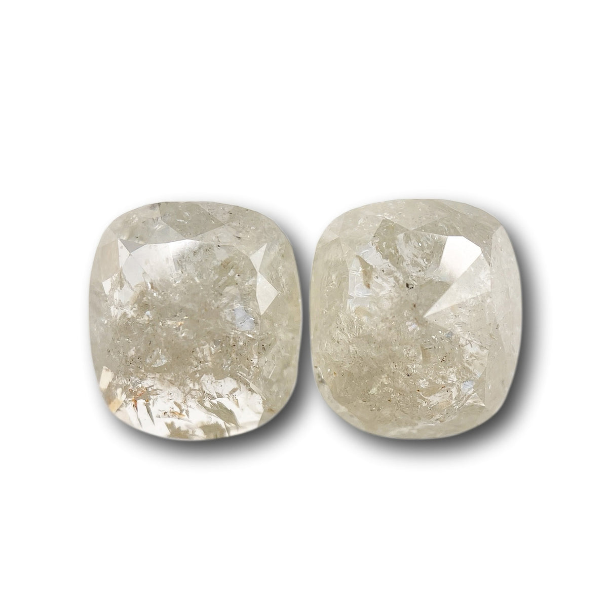 3.89cttw | Salt & Pepper Cushion Shape Rose Cut Diamond Matched Pair
