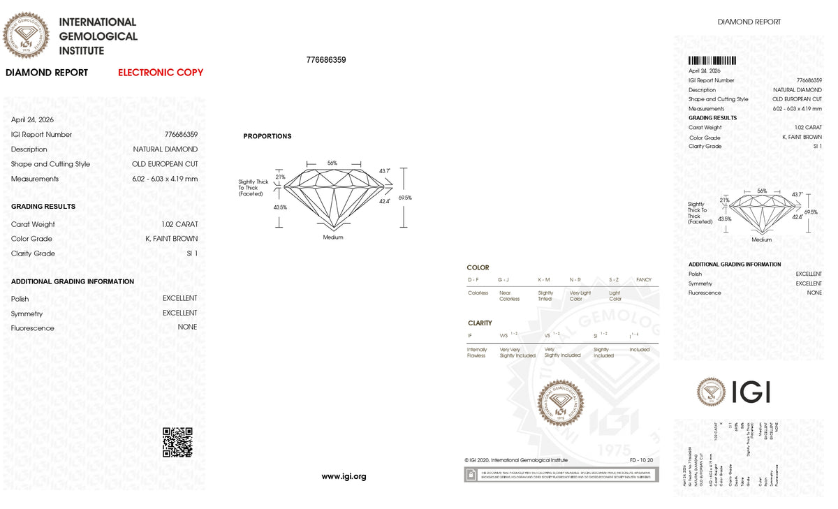1.02ct | K/SI1 Round Shape Old European Cut Diamond (IGI) - Modern Rustic Diamond
