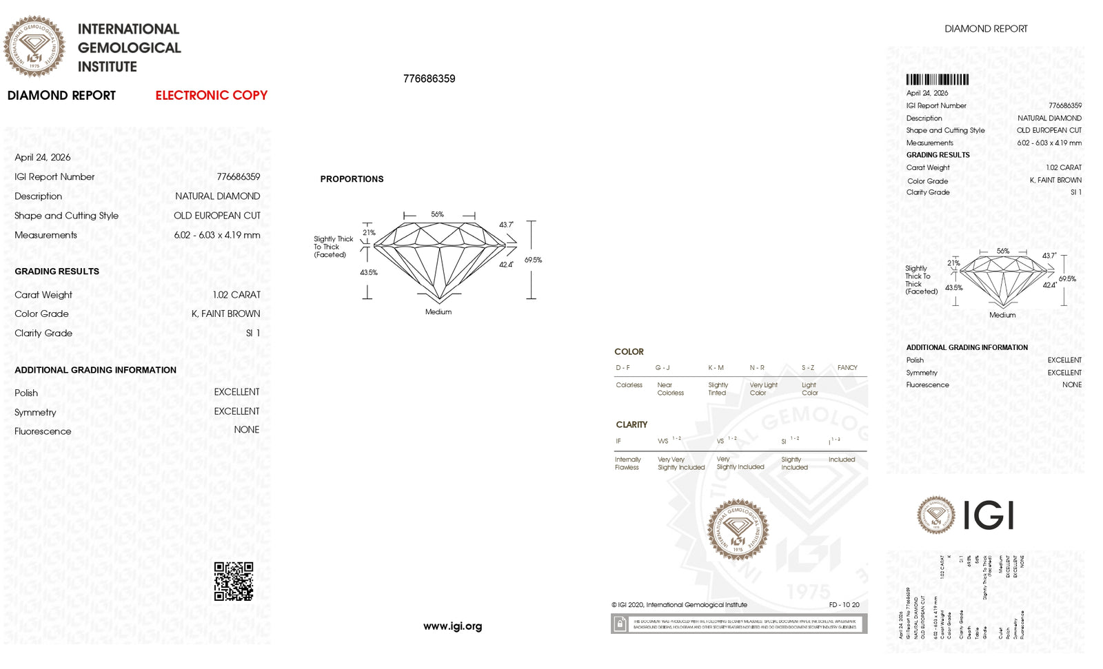 1.02ct | K/SI1 Round Shape Old European Cut Diamond (IGI) - Modern Rustic Diamond
