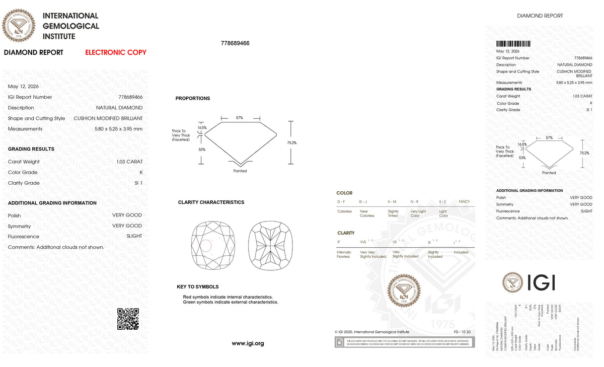 1.03ct | Light Brown SI Cushion Shape Brilliant Cut Diamond