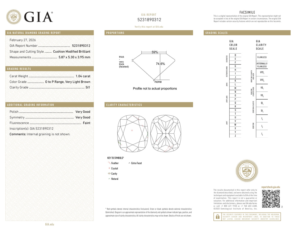 1.04ct | O-P/SI1 Cushion Shape Brilliant Cut Diamond (GIA)