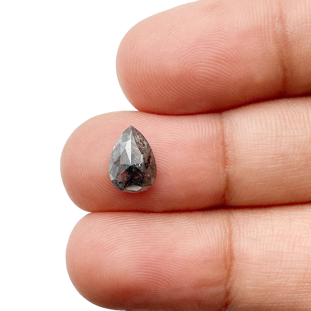 1.04ct | Salt & Pepper Pear Shape Rose Cut Diamond - Modern Rustic Diamond