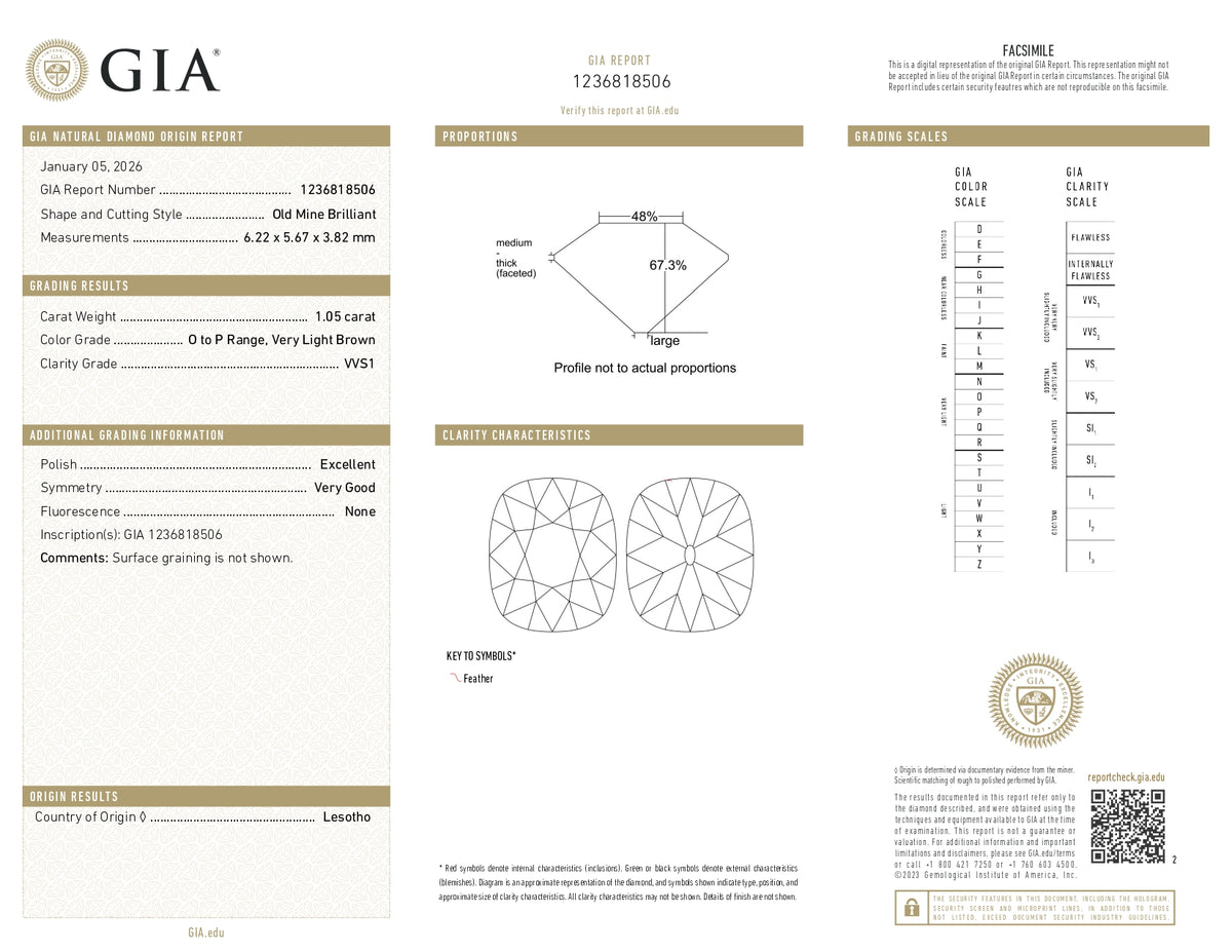 1.05ct | O-P/VVS1 Cushion Shape Old Mine Cut Diamond (GIA) - Modern Rustic Diamond