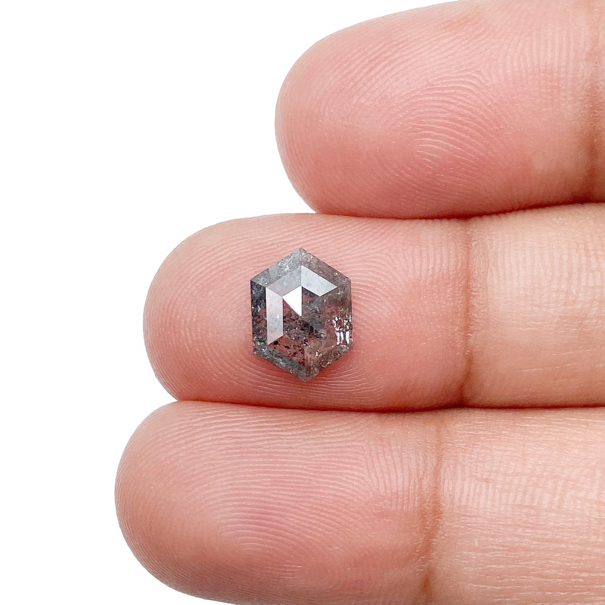 1.05ct | Salt & Pepper Hexagon Shape Rose Cut Diamond - Modern Rustic Diamond