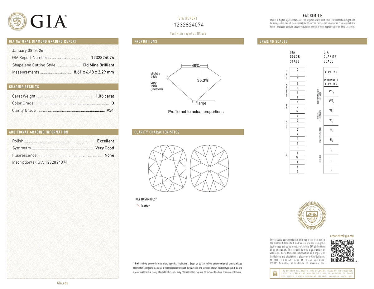1.06ct | D/VS1 Cushion Shape Old Mine Cut Diamond (GIA) - Modern Rustic Diamond