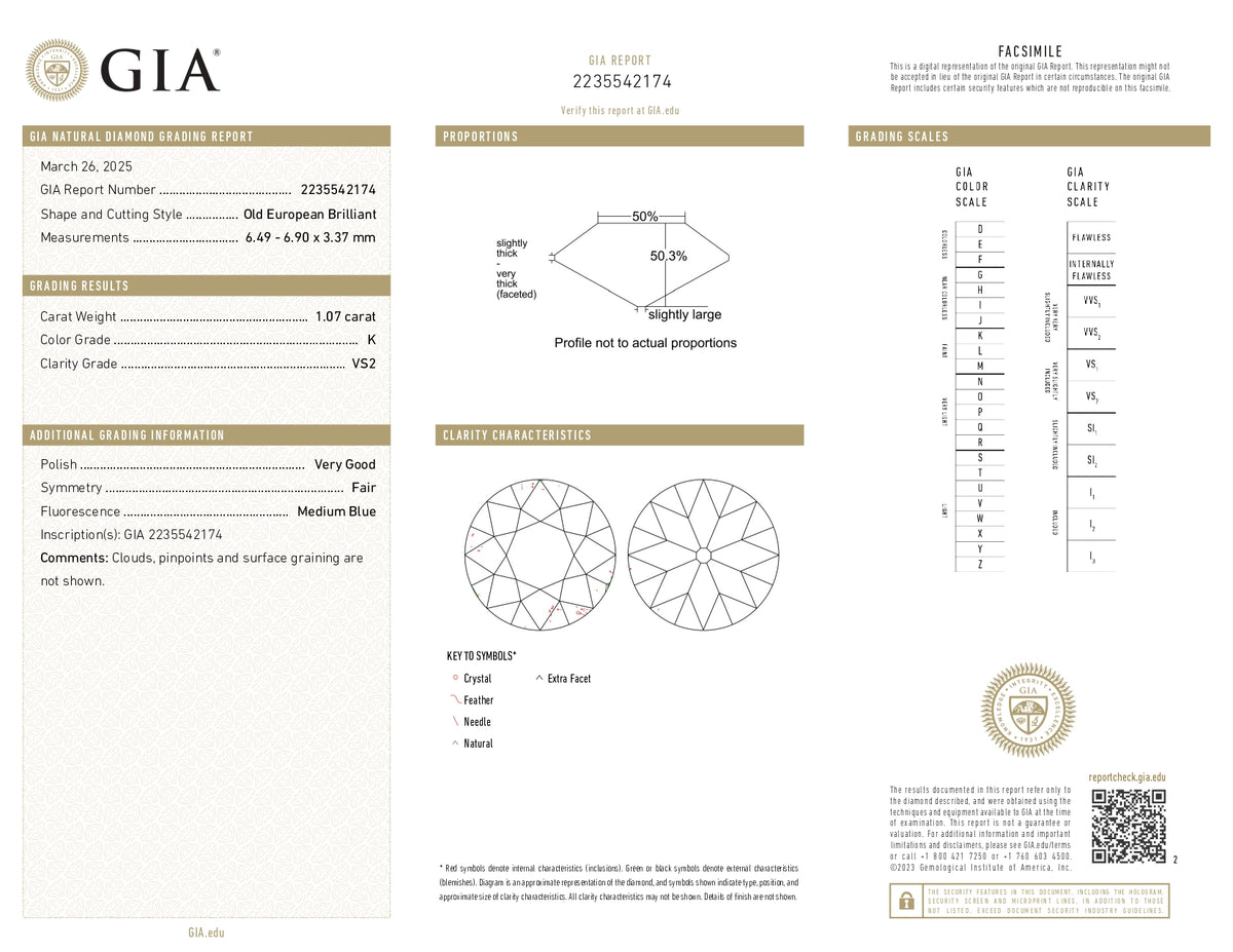 1.07ct | K/VS2 Round Shape Old European Cut Diamond (GIA) - Modern Rustic Diamond