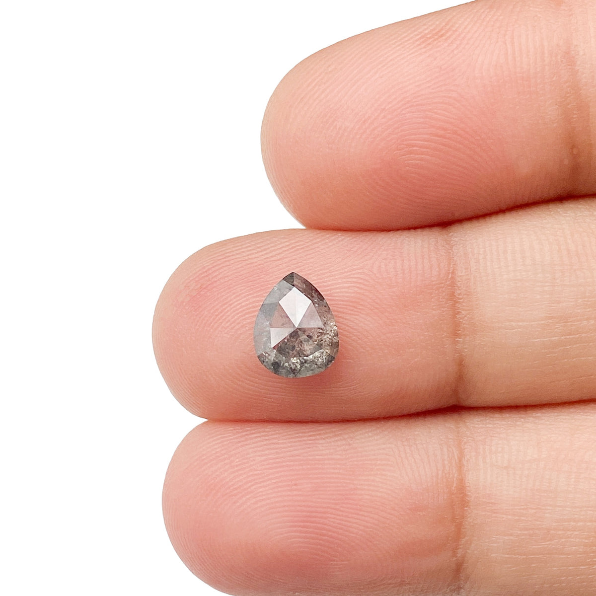 1.07ct | Salt & Pepper Pear Shape Rose Cut Diamond - Modern Rustic Diamond