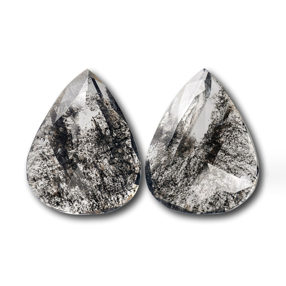 9.27cttw | Salt & Pepper Pear Shape Rose Cut Diamond Matched Pair