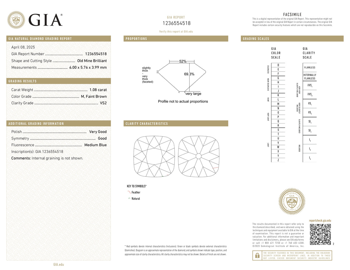 1.08ct | M/VS2 Cushion Shape Old Mine Cut Diamond (GIA) - Modern Rustic Diamond