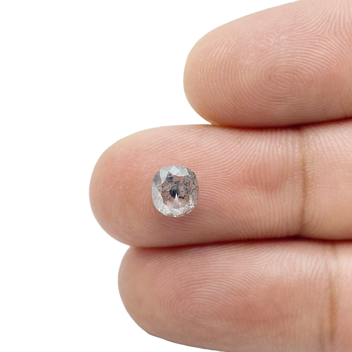 1.08ct | Salt & Pepper Cushion Shape Rose Cut Diamond - Modern Rustic Diamond