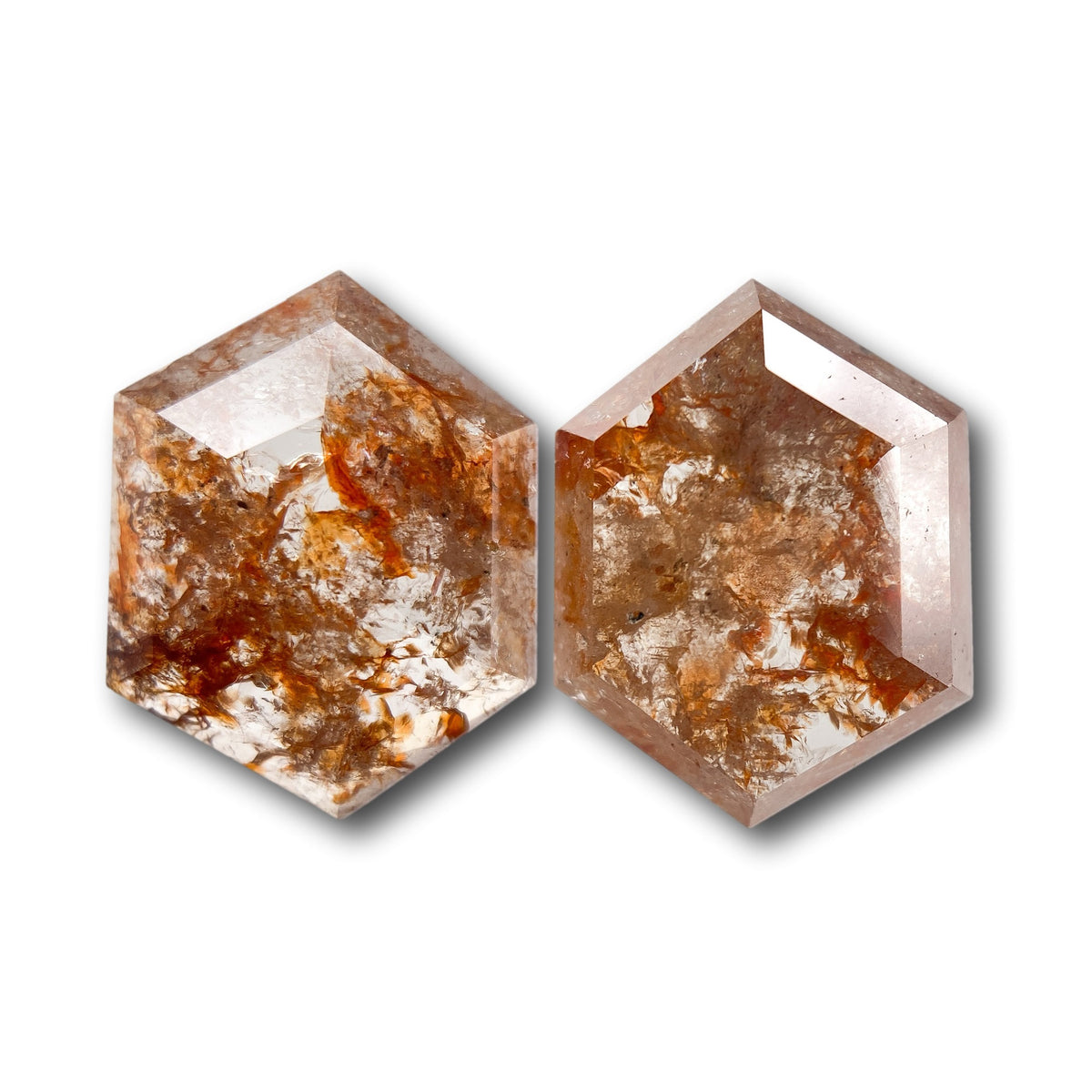 4.23cttw | Rustic Orangey Red Hexagon Shape Rose Cut Diamond Matched Pair