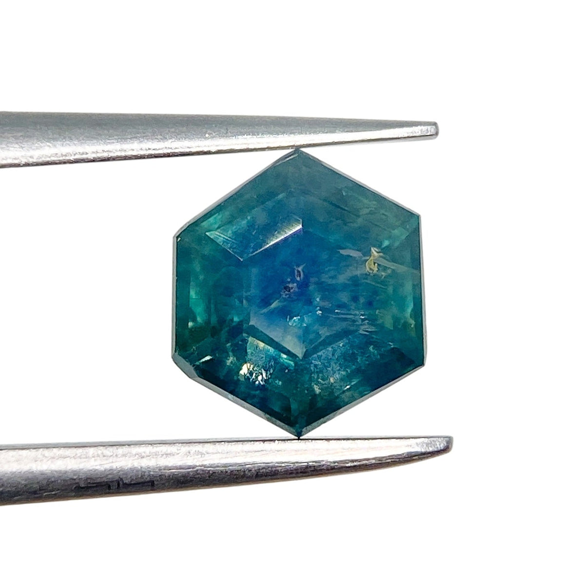 1.09ct | Step Cut Hexagon Shape Green Blue Montana Sapphire-Modern Rustic Diamond