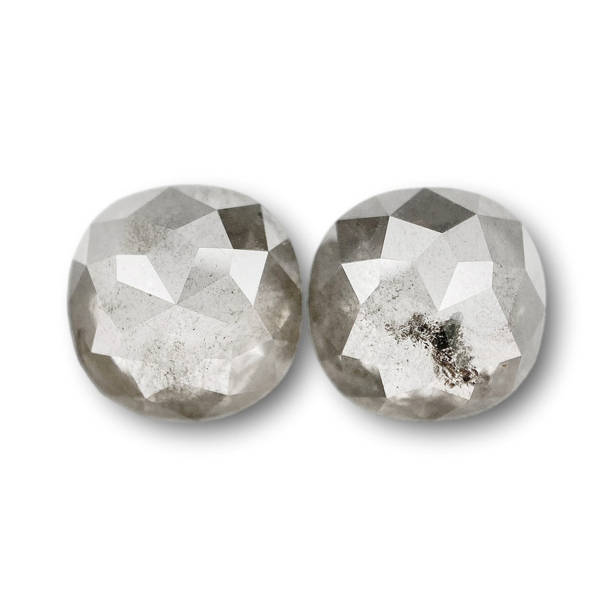 3.21cttw | Salt & Pepper Cushion Shape Rose Cut Diamond Matched Pair