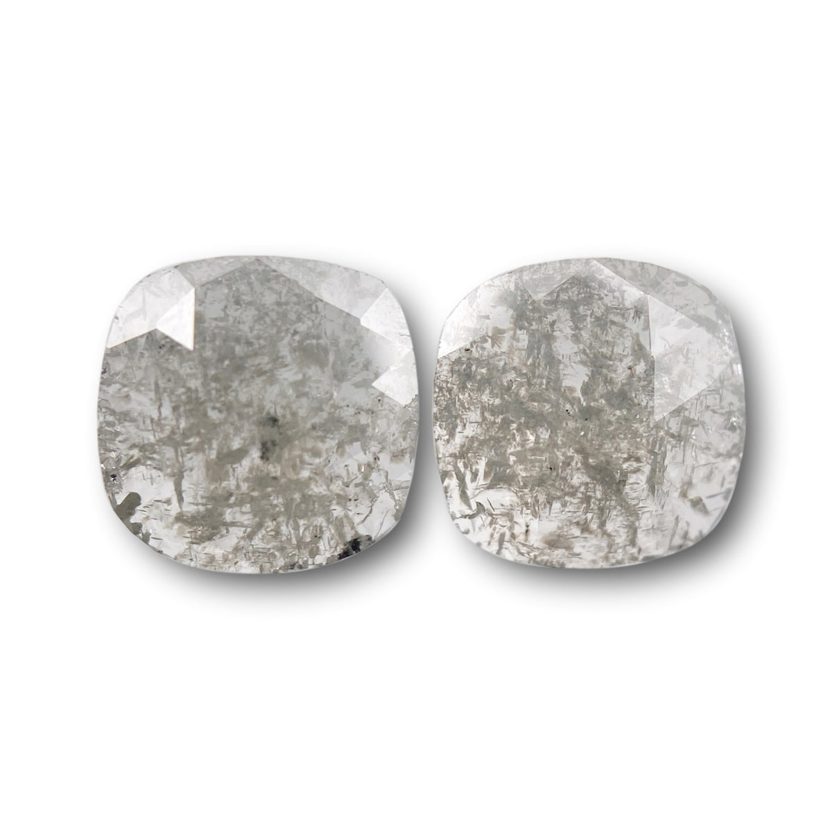 1.84cttw | Salt & Pepper Cushion Shape Rose Cut Diamond Matched Pair