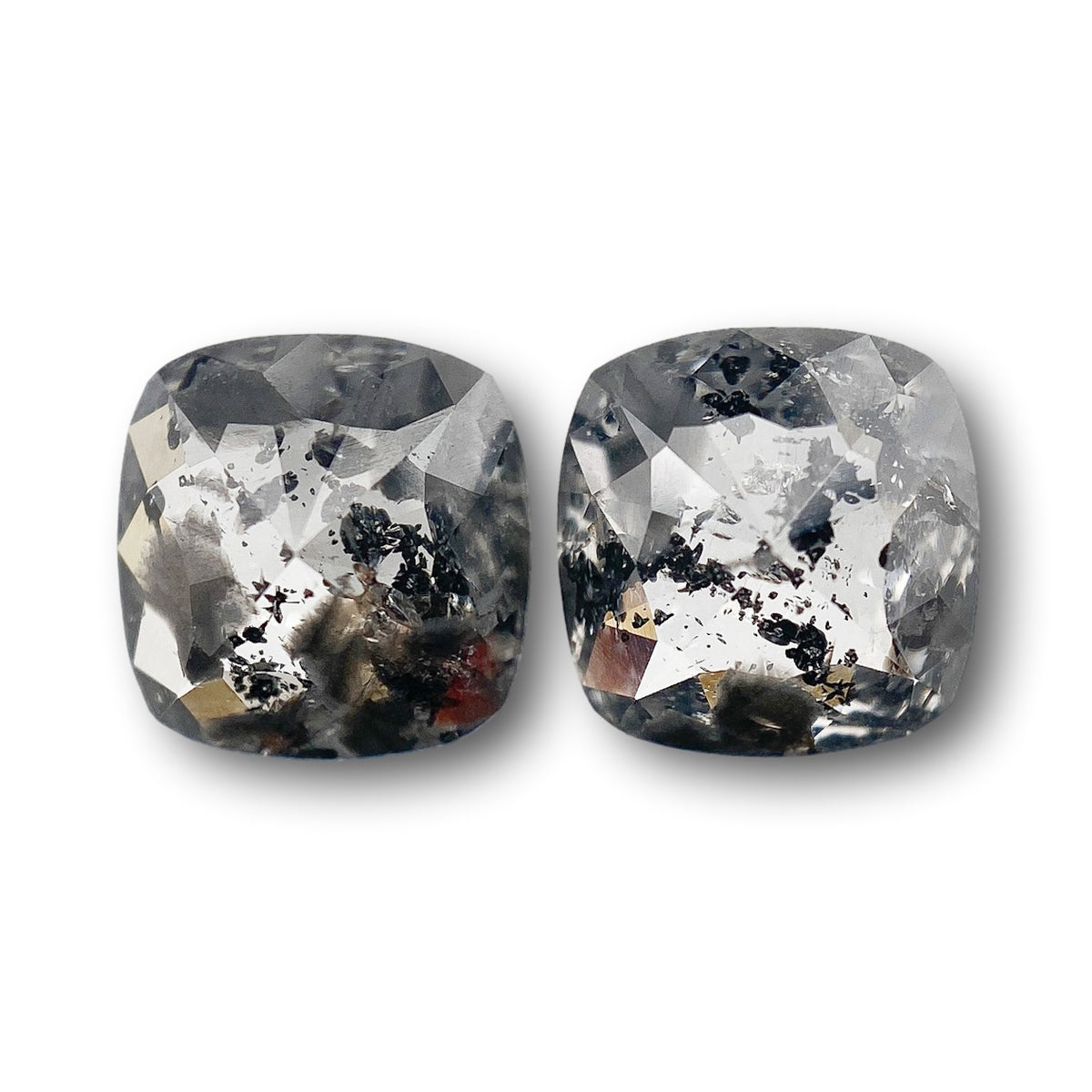 4.66cttw | Salt & Pepper Cushion Shape Rose Cut Diamond Matched Pair