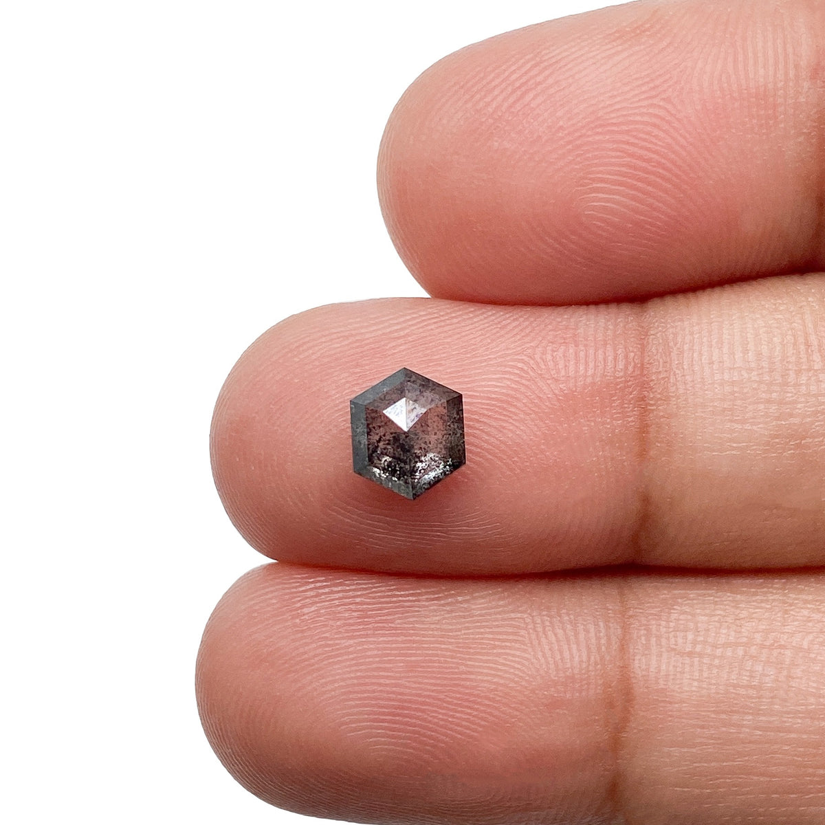 1.11ct | Salt & Pepper Hexagon Shape Rose Cut Diamond - Modern Rustic Diamond