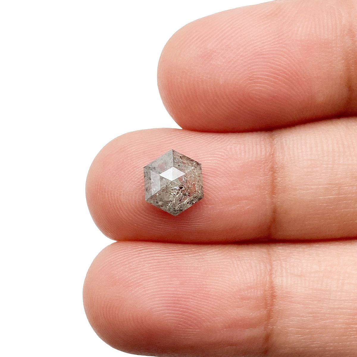 1.11ct | Salt & Pepper Hexagon Shape Rose Cut Diamond - Modern Rustic Diamond