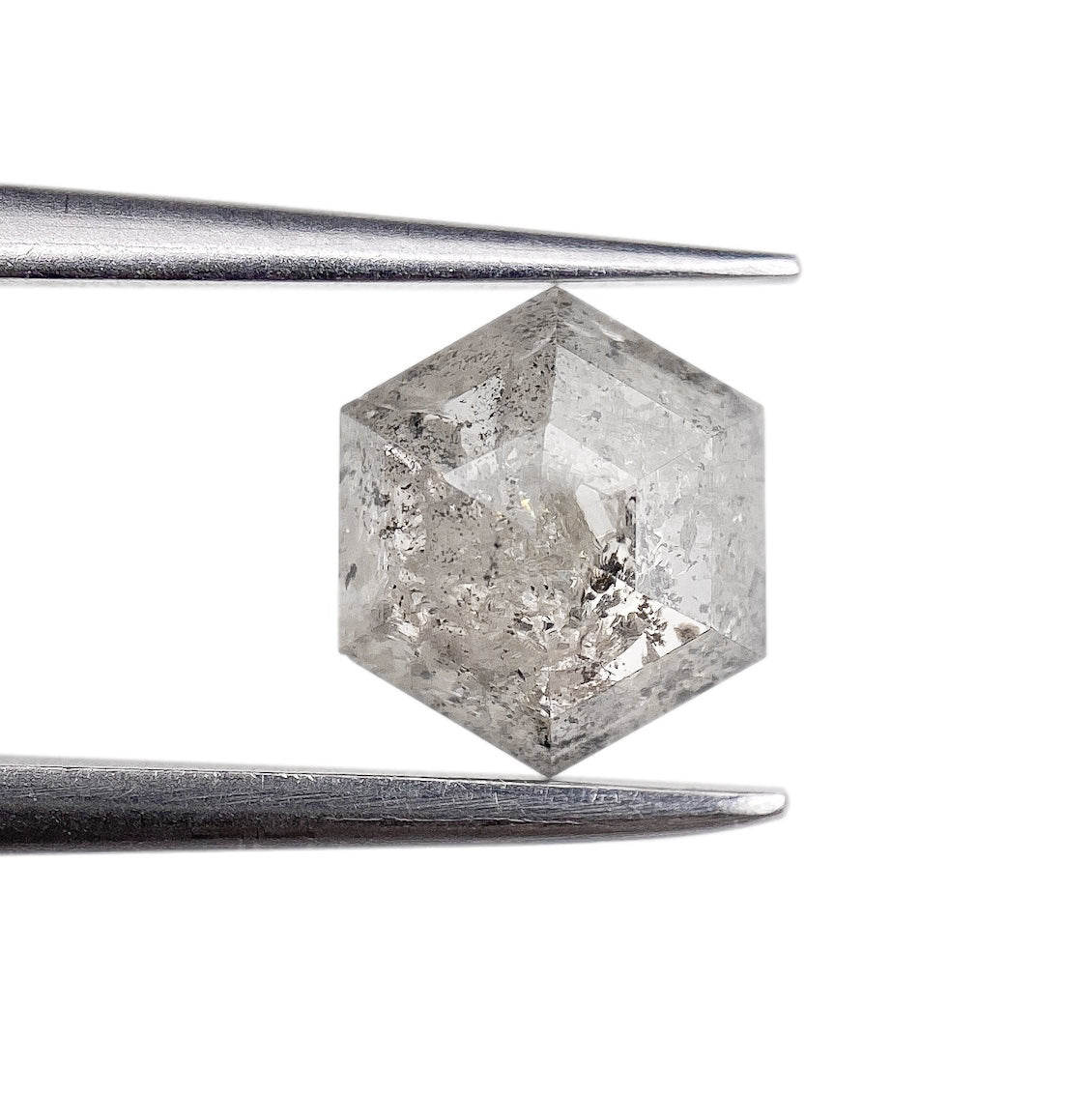 1.11ct | Salt & Pepper Hexagon Shape Rose Cut Diamond - Modern Rustic Diamond