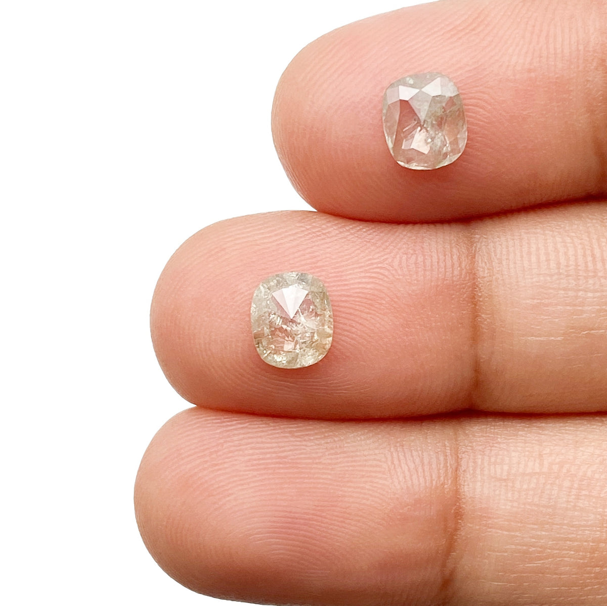 1.11cttw | Salt & Pepper Cushion Shape Rose Cut Diamond Matched Pair - Modern Rustic Diamond