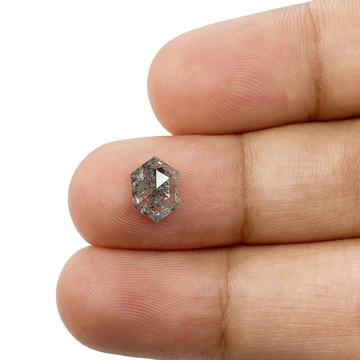 1.12ct | Salt & Pepper Hexagon Shape Rose Cut Diamond - Modern Rustic Diamond