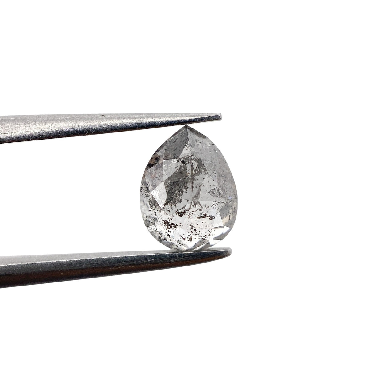 1.12ct | Salt & Pepper Pear Shape Rose Cut Diamond - Modern Rustic Diamond