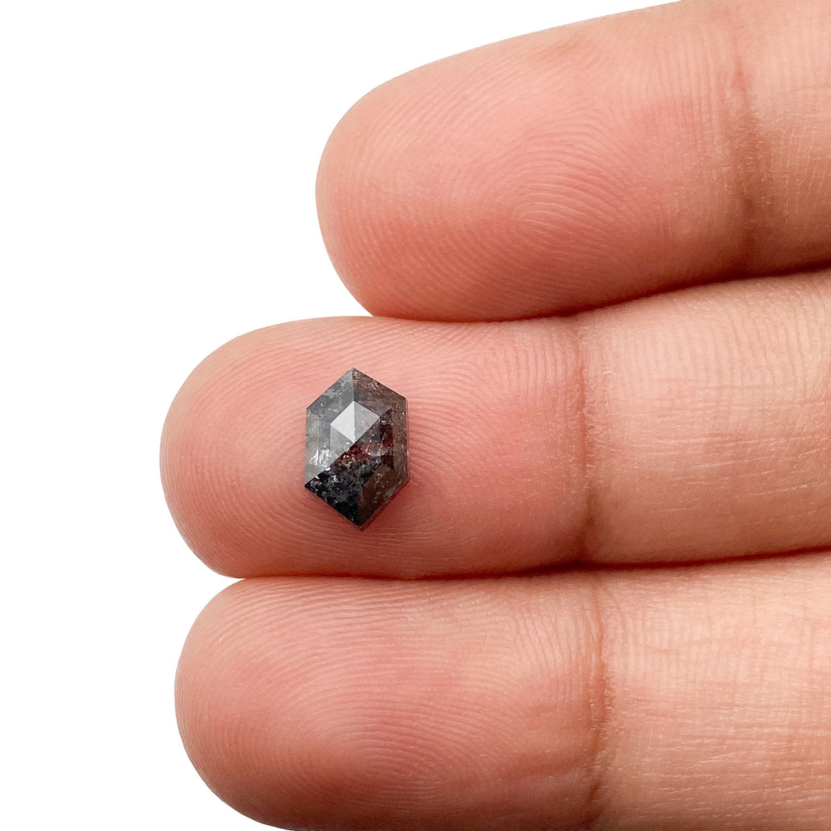 1.13ct | Salt & Pepper Hexagon Shape Rose Cut Diamond - Modern Rustic Diamond