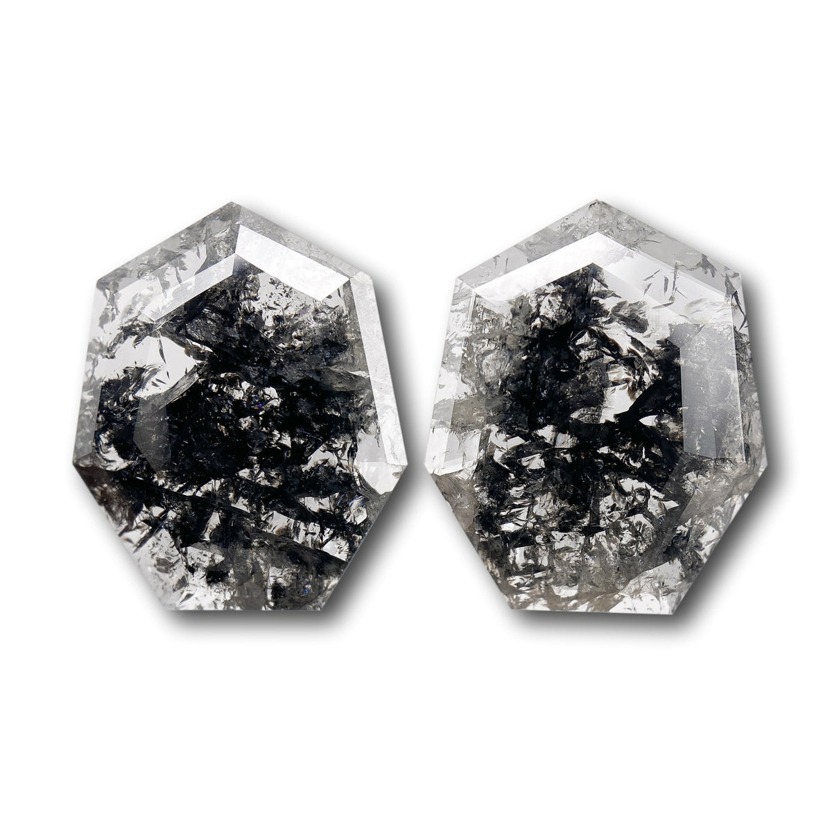 5.07cttw | Salt & Pepper Shield Shape Rose Cut Diamond Matched Pair