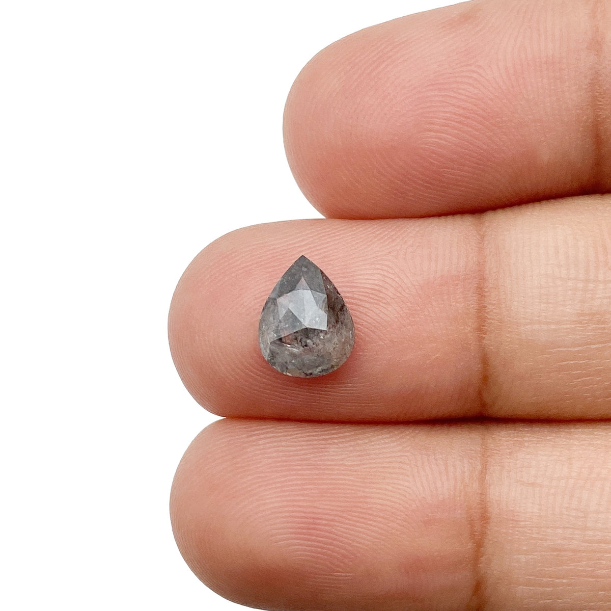 1.17ct | Salt & Pepper Pear Shape Rose Cut Diamond - Modern Rustic Diamond