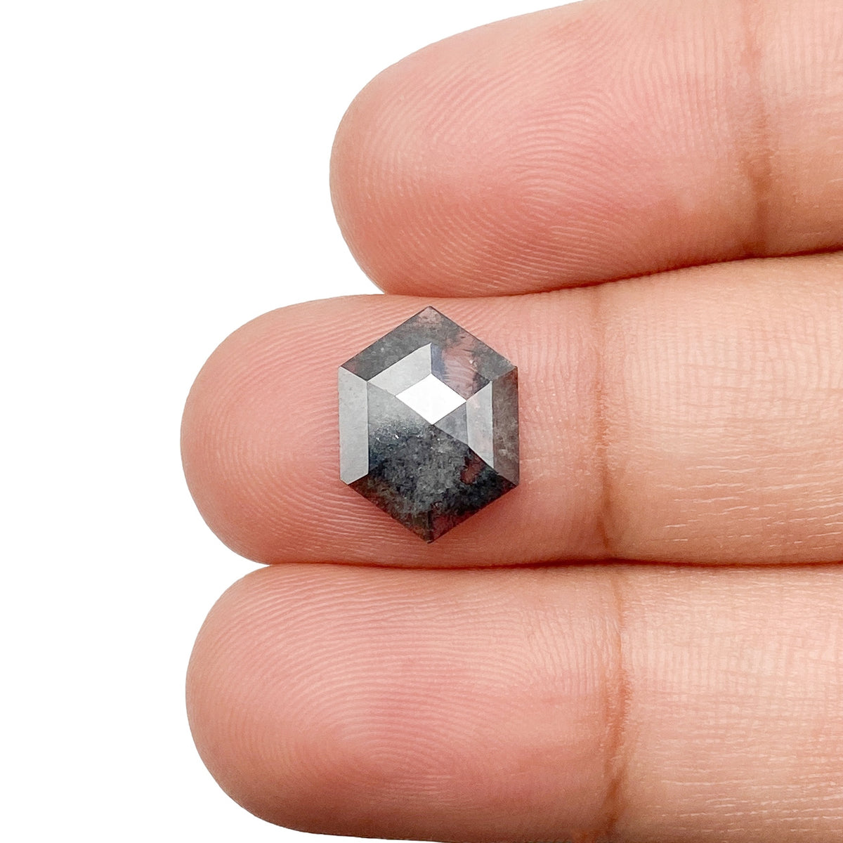 1.19ct | Salt & Pepper Hexagon Shape Rose Cut Diamond - Modern Rustic Diamond