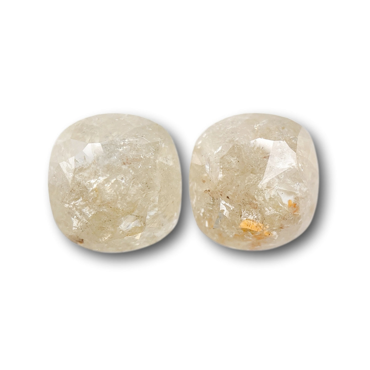 3.91cttw | Salt & Pepper Cushion Shape Rose Cut Diamond Matched Pair - Modern Rustic Diamond