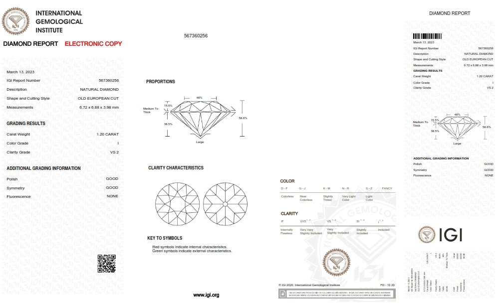 1.20ct | I/VS2 Round Shape Old European Cut Diamond (IGI) - Modern Rustic Diamond
