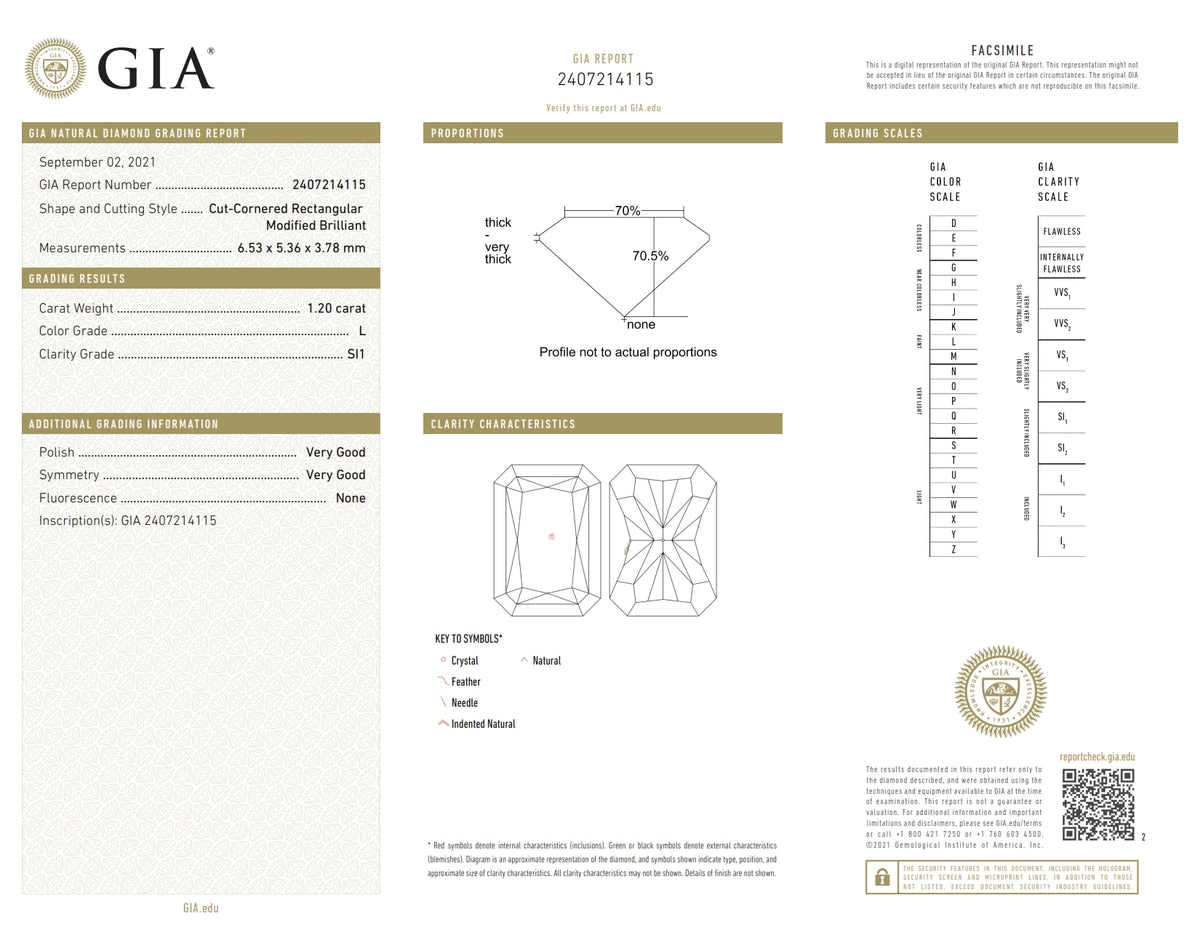 1.20ct | L/SI1 Radiant Shape Brilliant Cut Diamond (GIA) - Modern Rustic Diamond