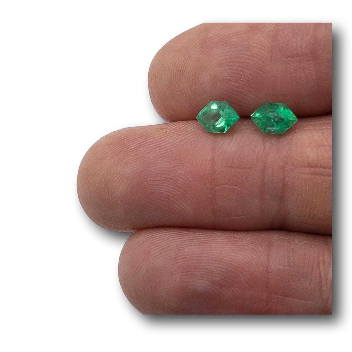 1.20ct | Step Cut Hexagon Shape Muzo Origin Emerald Pair-Modern Rustic Diamond