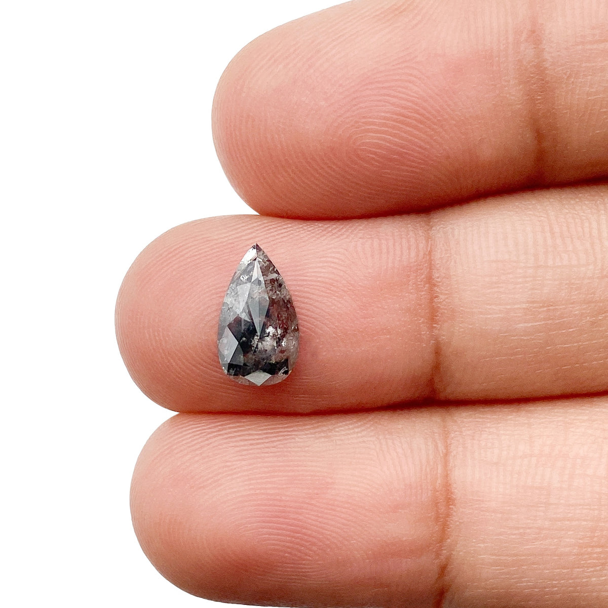 1.24ct | Salt & Pepper Pear Shape Rose Cut Diamond - Modern Rustic Diamond