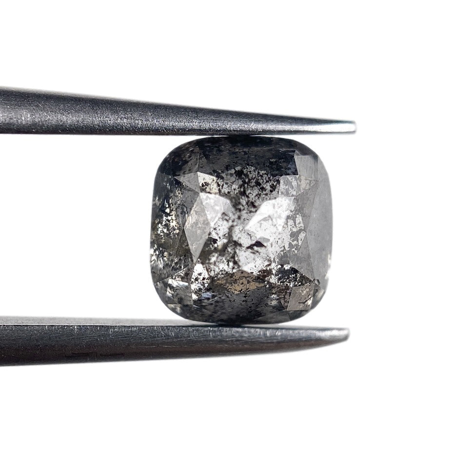 1.26ct | Salt & Pepper Cushion Shape Rose Cut Diamond - Modern Rustic Diamond