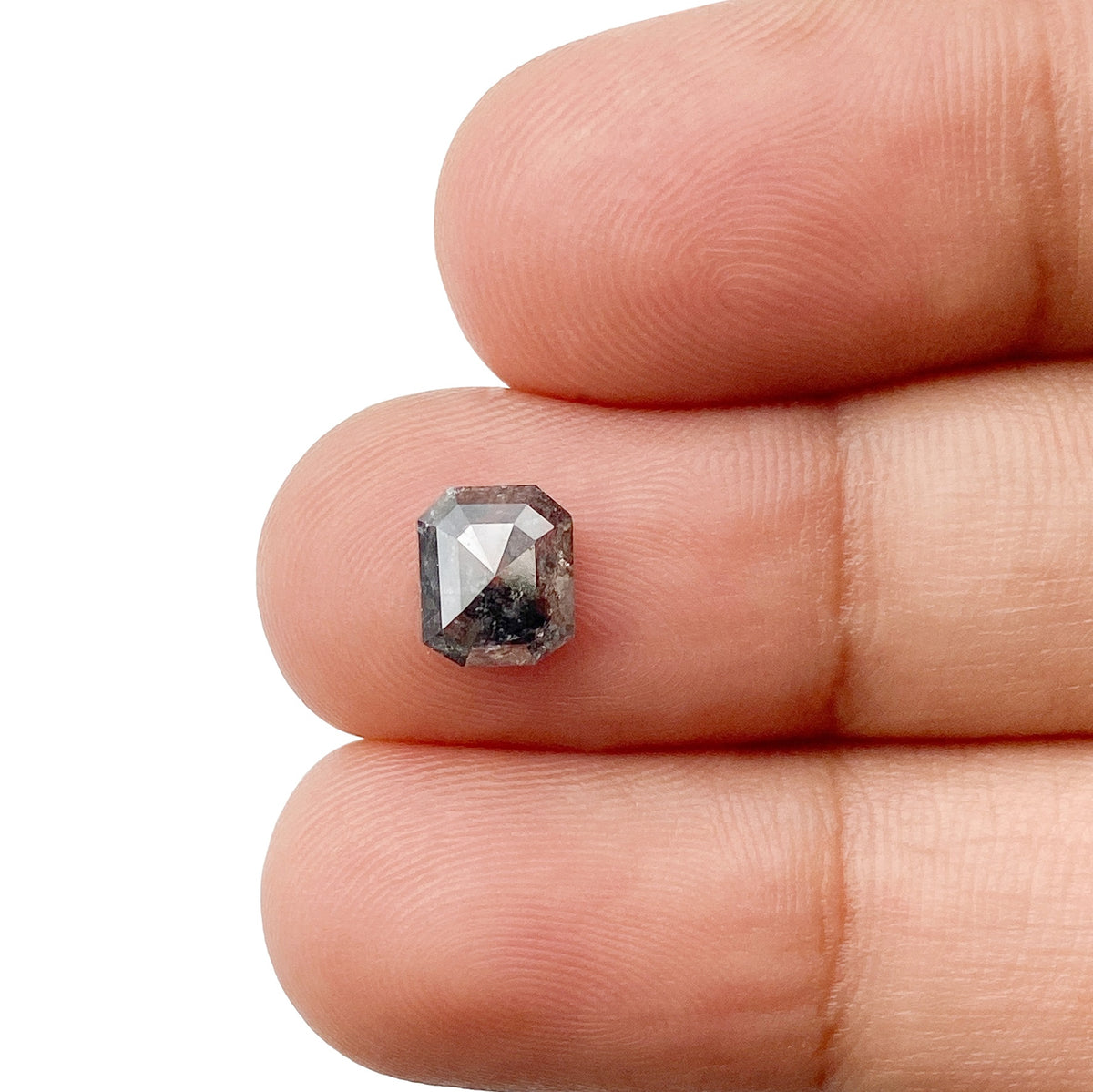 1.26ct | Salt & Pepper Emerald Shape Rose Cut Diamond - Modern Rustic Diamond
