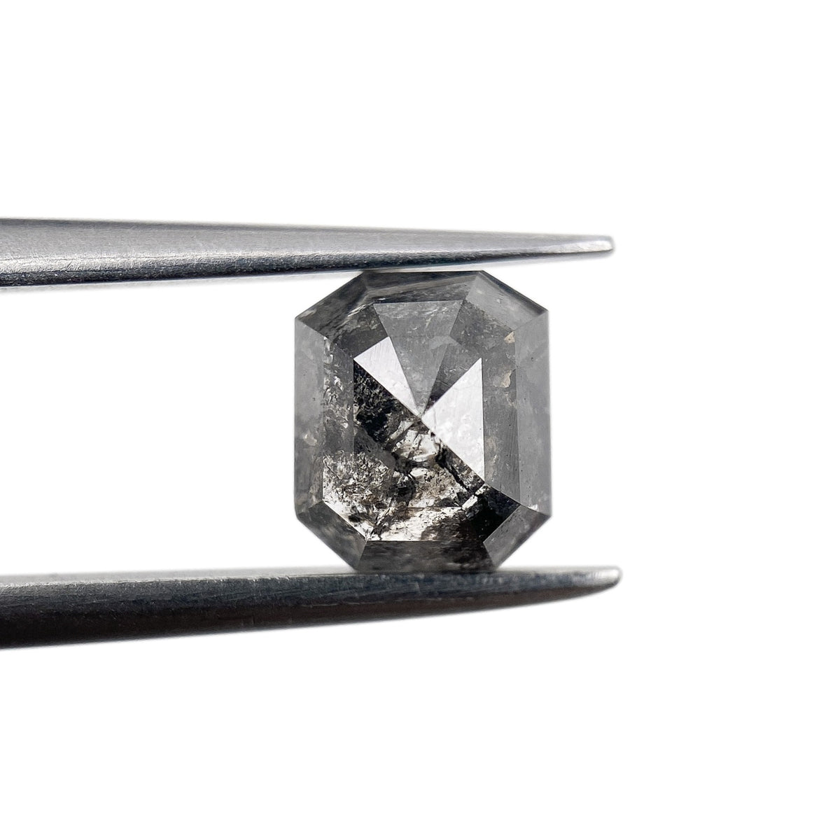 1.26ct | Salt & Pepper Emerald Shape Rose Cut Diamond - Modern Rustic Diamond