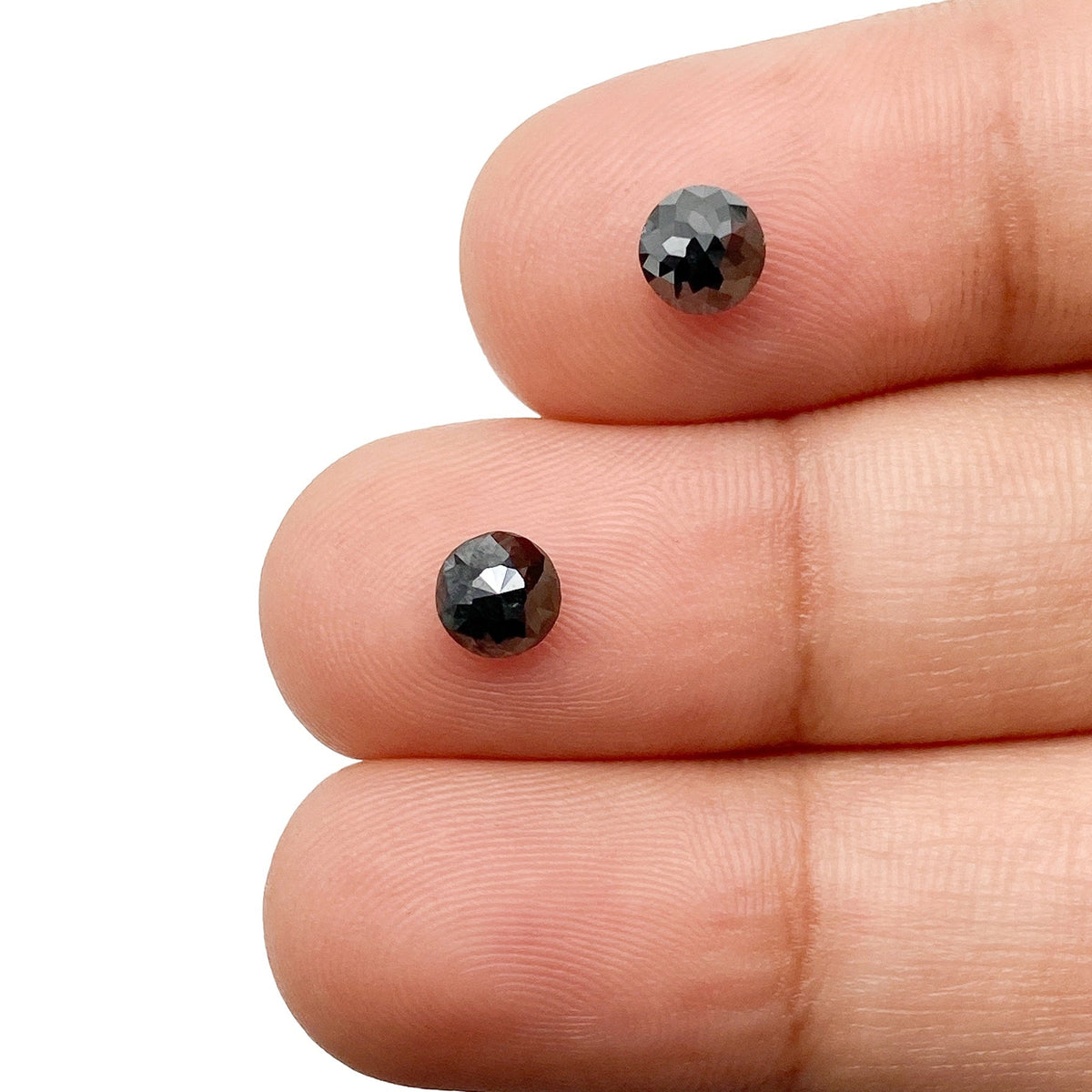 1.26cttw | Black Round Shape Rose Cut Diamond Matched Pair-Modern Rustic Diamond