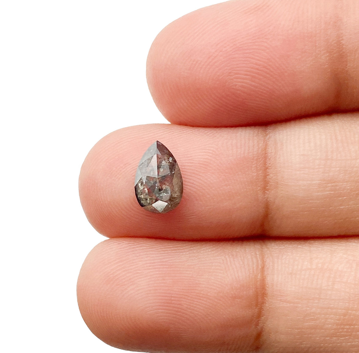1.28ct | Salt & Pepper Pear Shape Rose Cut Diamond - Modern Rustic Diamond