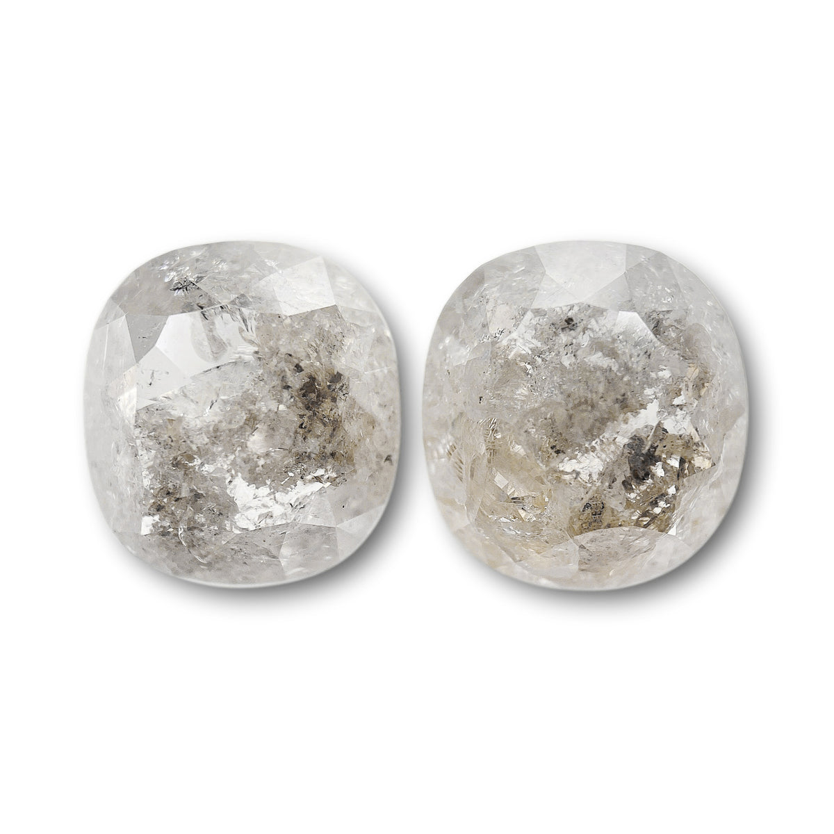 4.36cttw | Salt & Pepper Cushion Shape Rose Cut Diamond Matched Pair