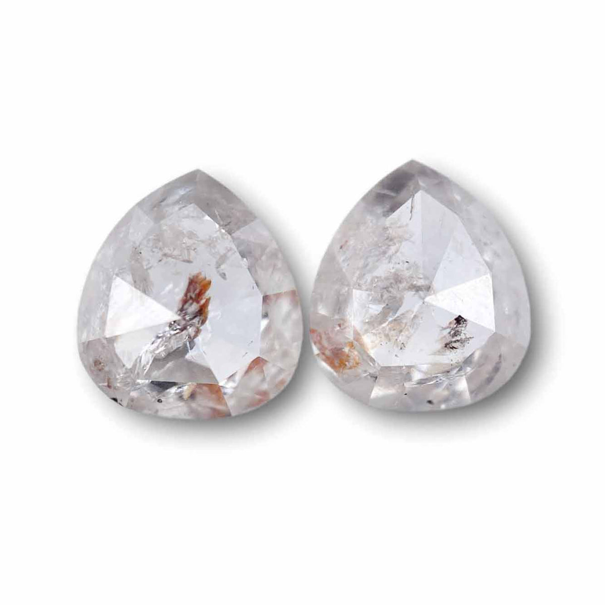 1.78cttw | Rustic Reddish Salt & Pepper Pear Shape Rose Cut Diamond Matched Pair