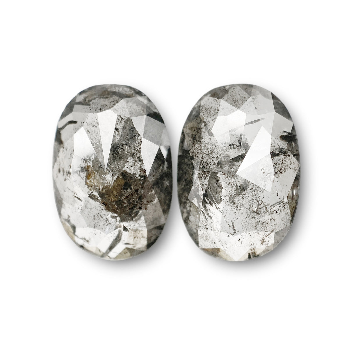 6.49cttw | Salt & Pepper Oval Shape Rose Cut Diamond Matched Pair