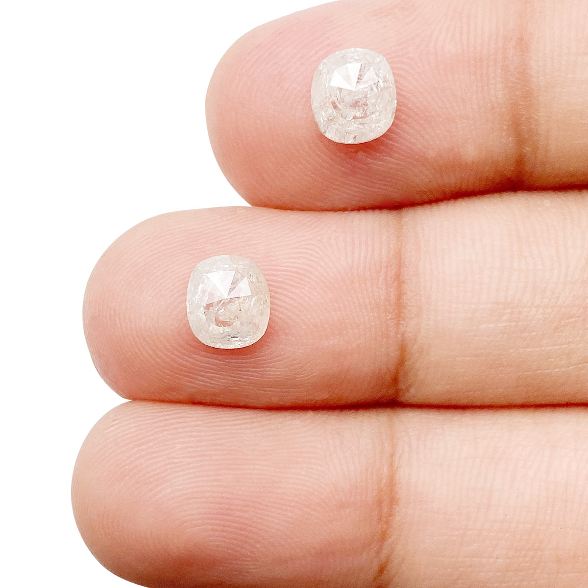 1.30cttw | Rustic Cushion Shape Rose Cut Diamond Matched Pair - Modern Rustic Diamond