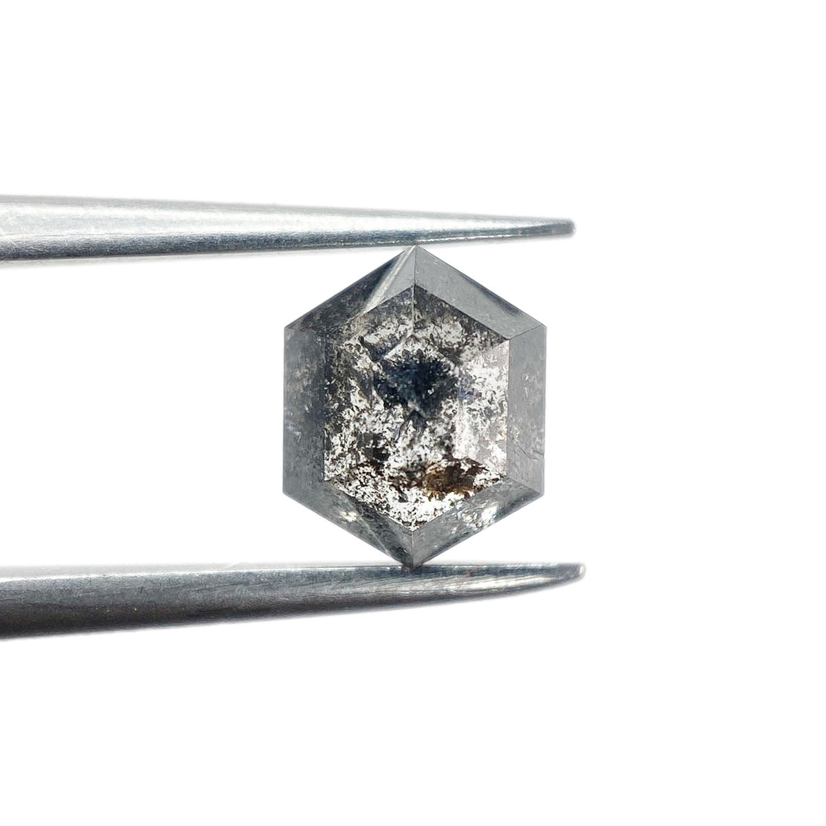 1.32ct | Salt & Pepper Hexagon Shape Rose Cut Diamond - Modern Rustic Diamond
