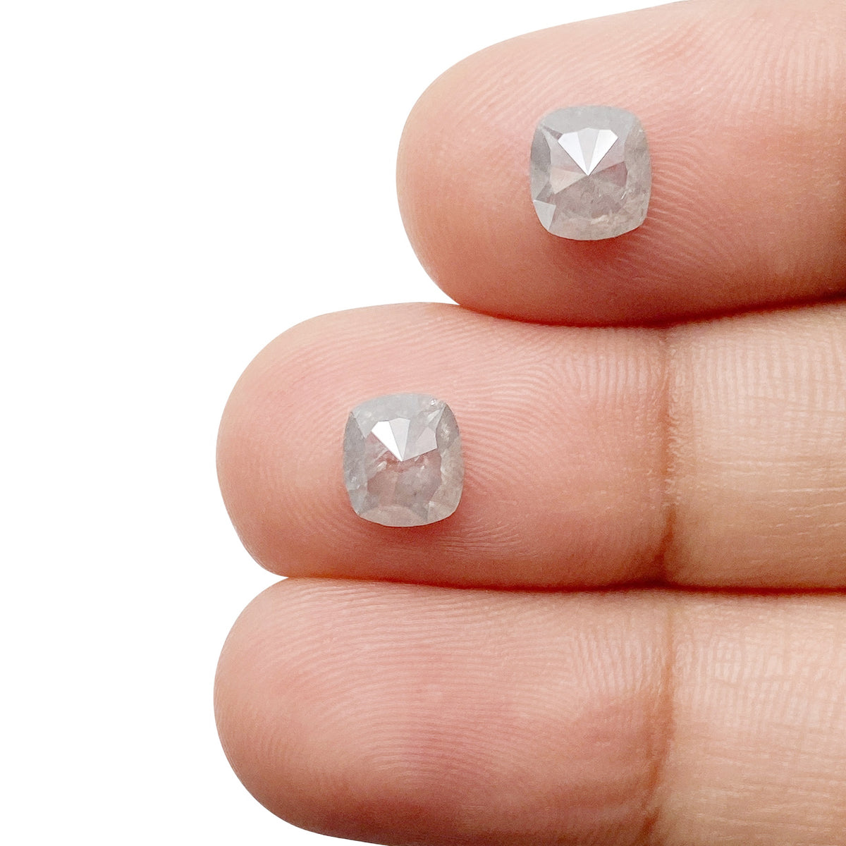 1.34cttw | Salt & Pepper Cushion Shape Rose Cut Diamond Matched Pair - Modern Rustic Diamond